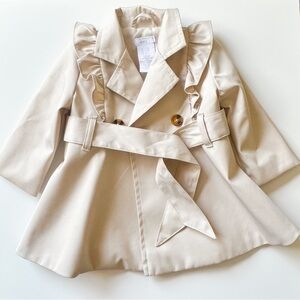 Tahari Cream Kids Pea Coat with Ruffle Detail